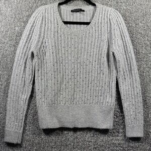 White House Black Market Rhinestone Sweater Metallic Embellished Gray Womens M